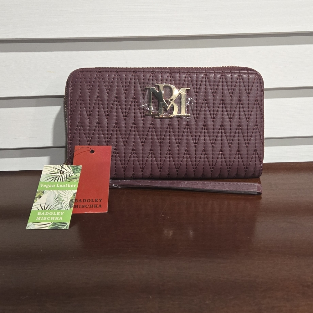 Badgley Mischka Plum Quilted Women's Wallet and Cellphone Holder